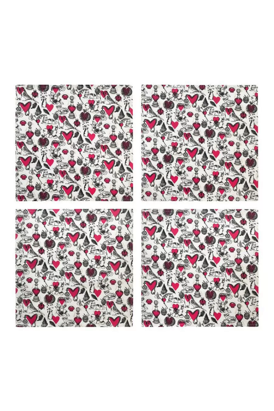 Cath Kidston Shape My Heart Set Of 4 Napkins Cream Hot