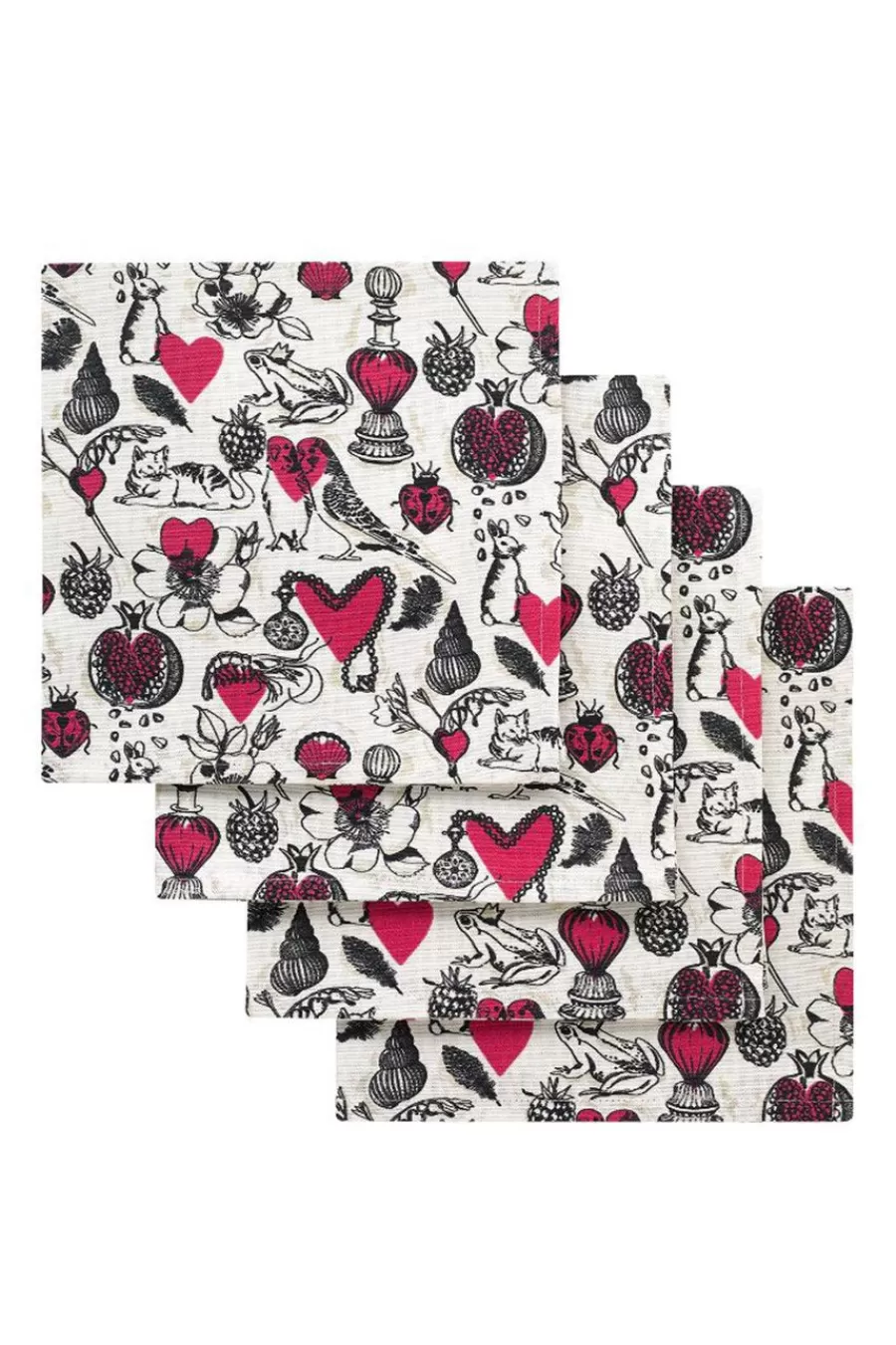 Cath Kidston Shape My Heart Set Of 4 Napkins Cream Hot