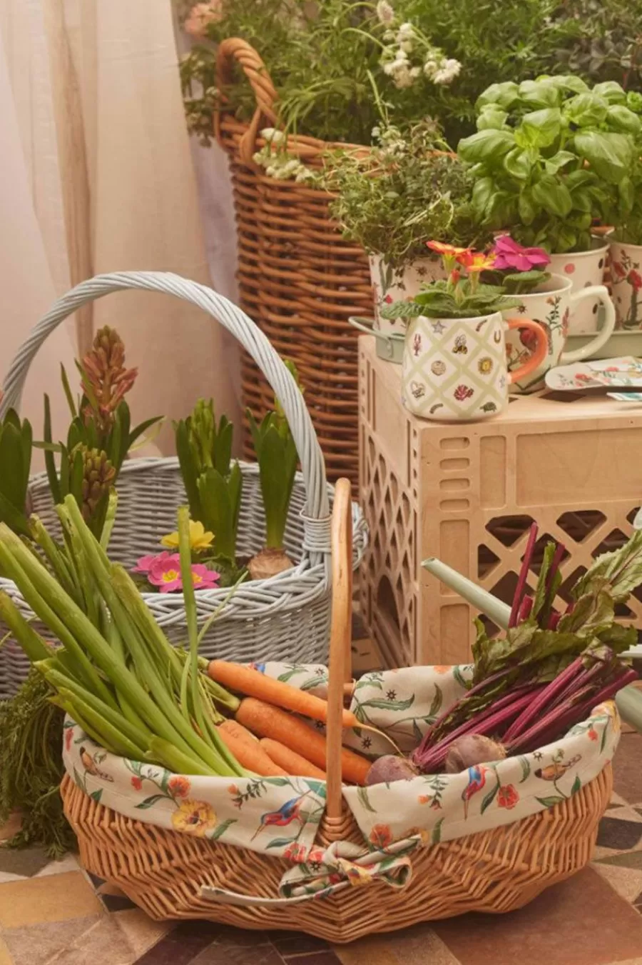 Cath Kidston Summer Birds Wicker Garden Trug Green Outlet